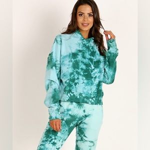 FRANKIES BIKINIS green burl tie die crop hoodie